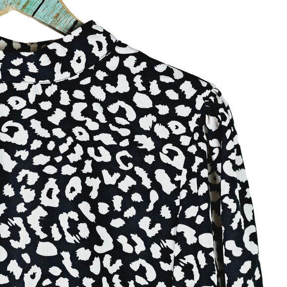 Eilly Bazar Animal Print High Neck Long Sleeve Lace Tiered Open Back Dress, NWT - Picture 7 of 11